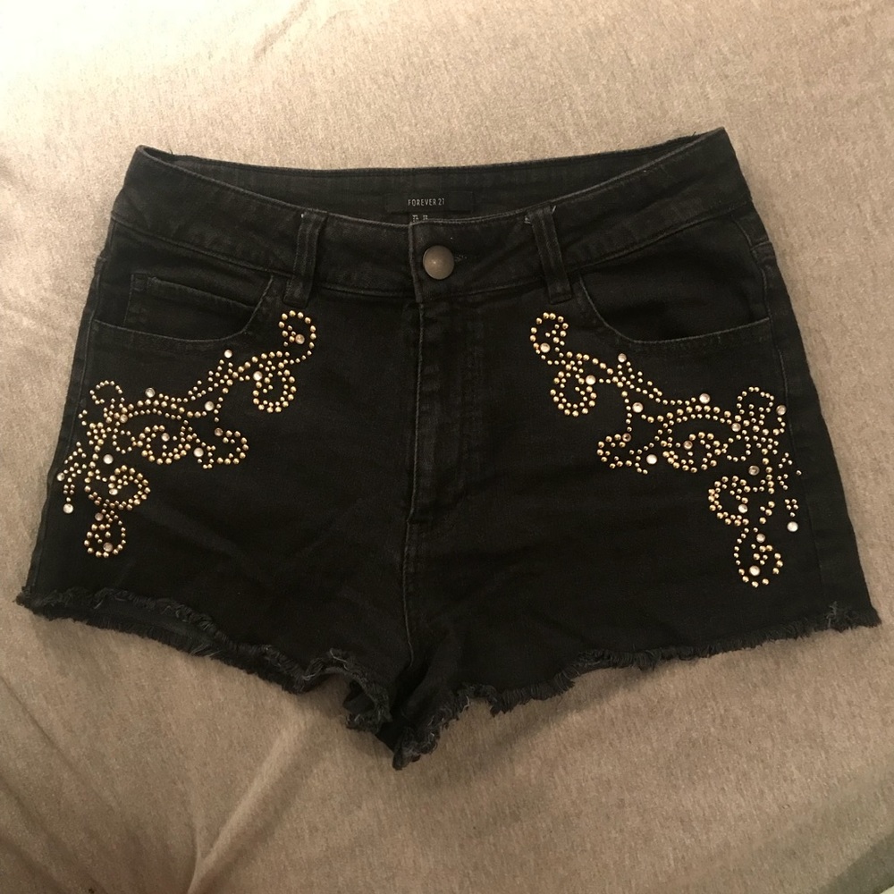 Black denim shorts